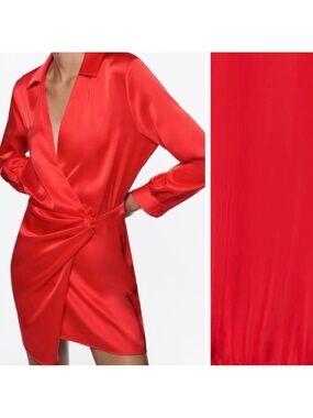 Zara Red ♥️ Satin Wrap-Style Mini Dress Large
